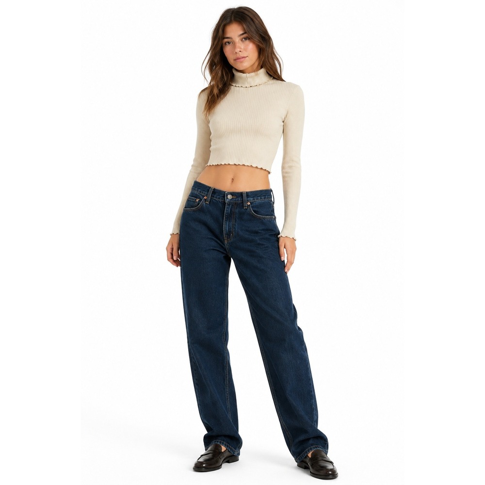 BDG Urban Outfitters Ribbed Turtleneck Crop Top‎ XS Cream Lettuce Edge Y2K 2000s